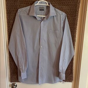 Michael Kors Men's Blue Plaid Dress Shirt